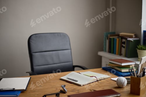 Preview: Empty Office Desk Showing Organized Workspace for Productivity