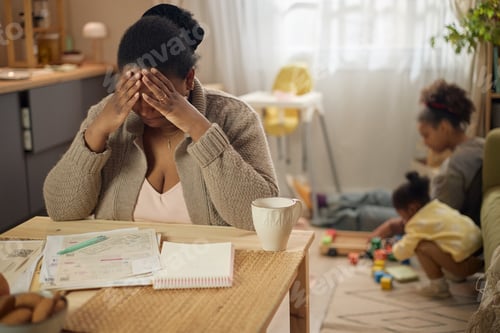 Preview: Black Mother Feeling Financial Stress While Caring for Children