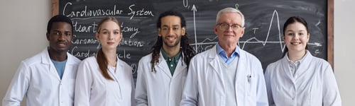 Preview: Header of Diverse Medical Team Standing in Cardiology Classroom