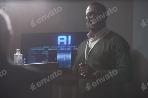 Preview: Portrait of Black Man Speaking during Ai Business Workshop