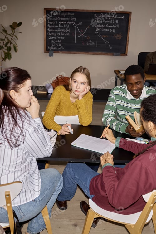 Preview: Vertical of Diverse College Students Studying Economics in Group Discussion