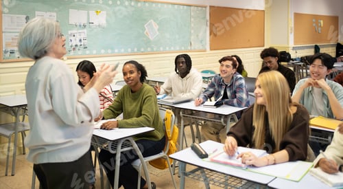 Preview: Teacher explaining to diverse group of college students learning
