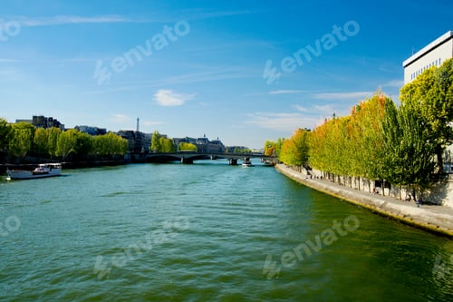 Preview: Seine River View with Bridges Tour Boat and Eiffel Tower in Distance Paris
