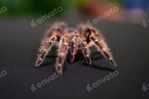 Preview: Macro Front View of a Rose Hair Tarantula (Grammostola rosea) Showcasing Pink Hairs and Detailed Leg