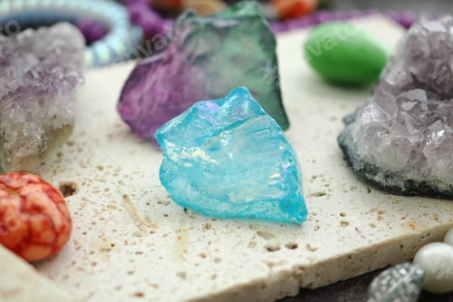 Preview: Colorful crystals on a light surface in a close view