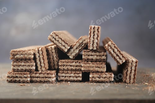 Preview: Chocolate wafers stacked on a table in a simple setting