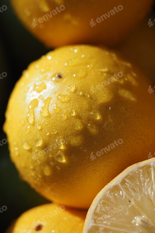 Preview: Fresh lemons with water droplets on the surface