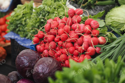 Preview: Fresh vegetables at a local market in the morning sun