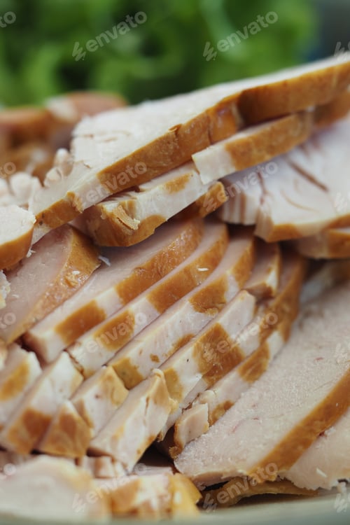 Preview: Sliced Roasted Turkey Breast On Platter Ready For Holiday Dinner Or Festive Meal