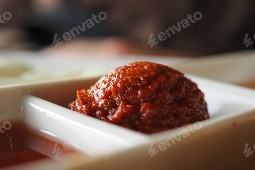 Preview: Salsa served in a small dish with other sauces on a table