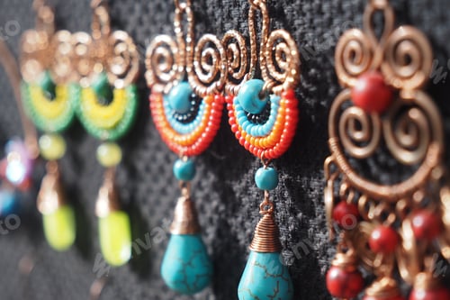 Preview: Colorful earrings displayed on a black background