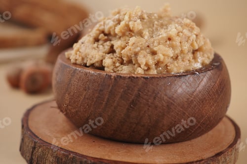 Preview: Hazelnut Butter Served in a Wooden Bowl.