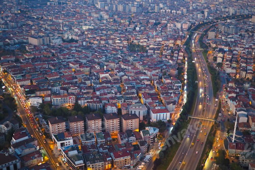 Preview: City view shows roads and buildings at dusk in Turkey