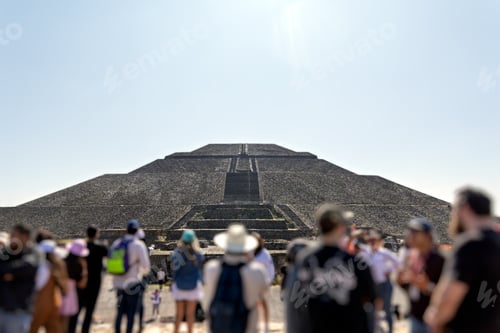 Preview: Visitors explore the Pyramid of the Sun at Teotihuacan archaeological site in Mexico during daylight