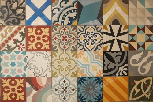 Preview: Portuguese azulejo blue tiles. Watercolor seamless pattern