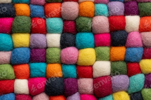Preview: Colorful wool felt balls texture vibrant handmade craft background pattern