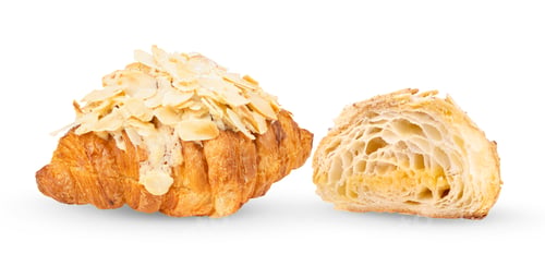 Preview: Golden Almond Croissants with Creamy Filling on White Background