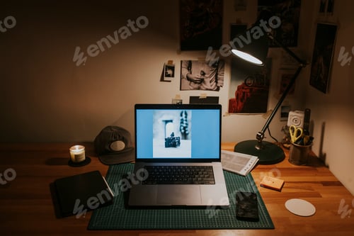 Preview: Photographer laptop, workstation aesthetic background