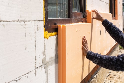 Preview: Applying foam insulation panels to house facade, exterior wall mounting, energy efficiency, renovati