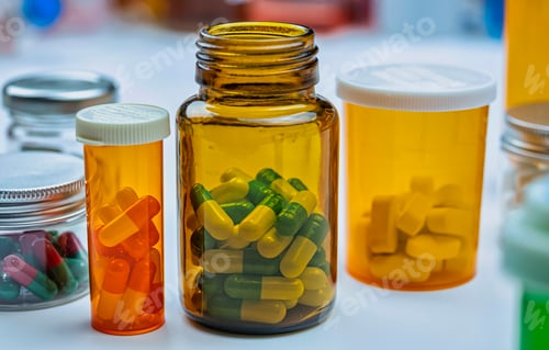 Preview: Pills boats orange with white tablets of different types
