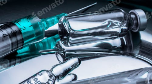 Preview: Several vials and syringe in laboratory, conceptual image