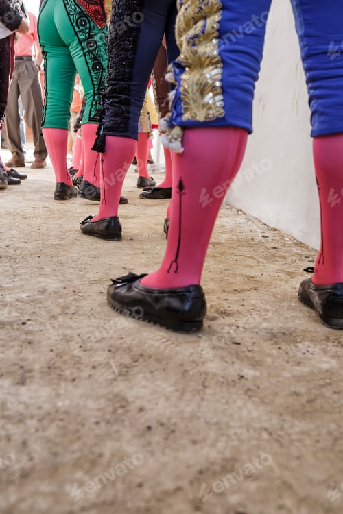 Preview: Bullfighters at the paseillo or initial parade Bullfight at Baeza bullring