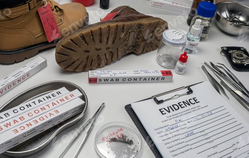 Preview: Shoe particle trace samples in crime lab, homicide investigation, concept image