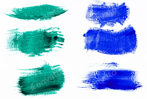 Preview: A set of paint strokes in blue and emerald green tones. The strokes have a distinct texture of canva