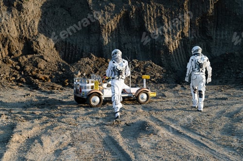 Preview: Exploration of moon surface by astronauts with research rover during lunar mission