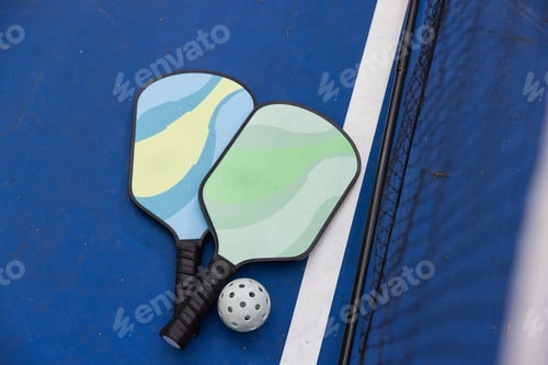 Preview: Pickleball Sports equipment resting on court for competitive play