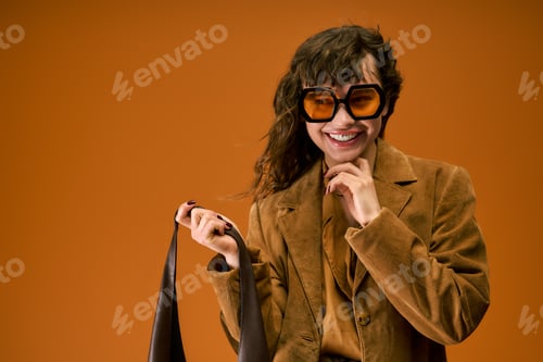 Preview: Stylish young woman embraces summer vibes with vibrant energy and joyful expression
