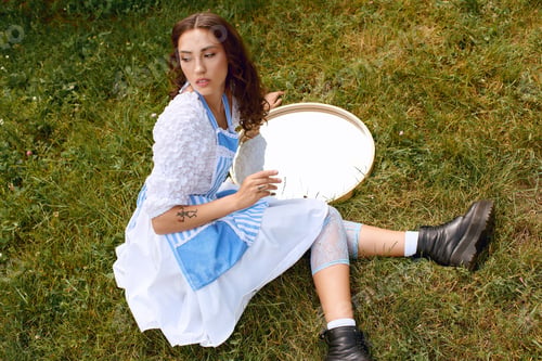 Preview: Beautiful woman exploring nature in a whimsical world inspired by Alice in Wonderland