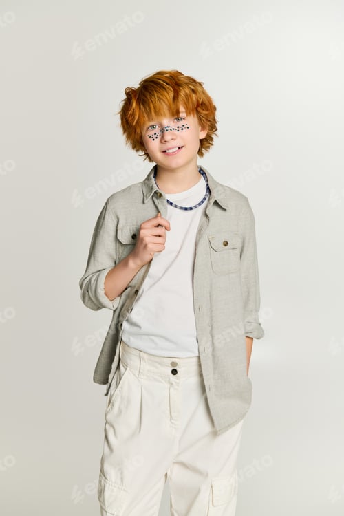 Preview: Stylish little boy showcases vibrant attire with confidence and charm