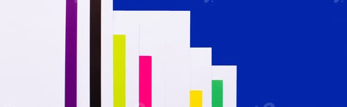 Preview: Bright Colored Paper Sheets on Blue Background, Banner