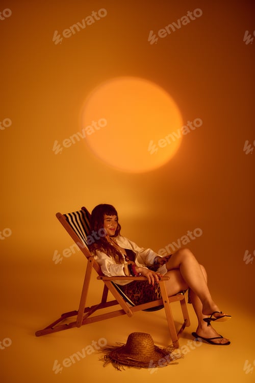 Preview: Young woman basking in summer glow with a relaxed vibe and stylish charm