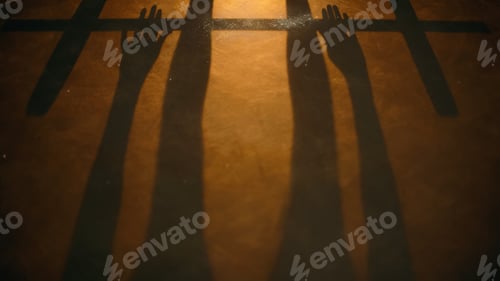 Preview: Shadow of sportsman standing near barbell in gym