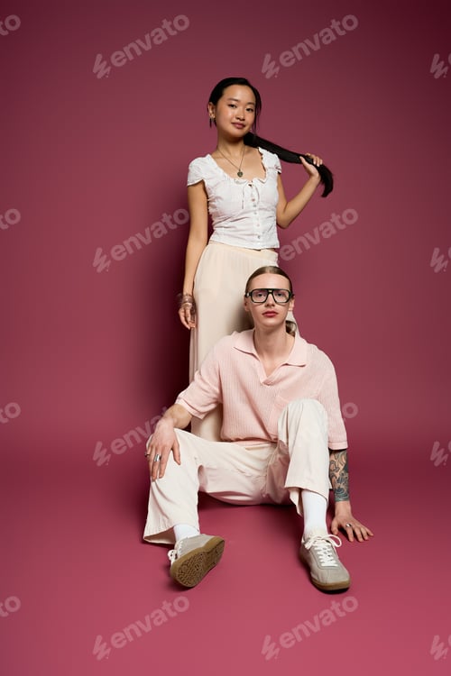 Preview: Young couple enjoying a moment of love and connection in a cozy studio setting