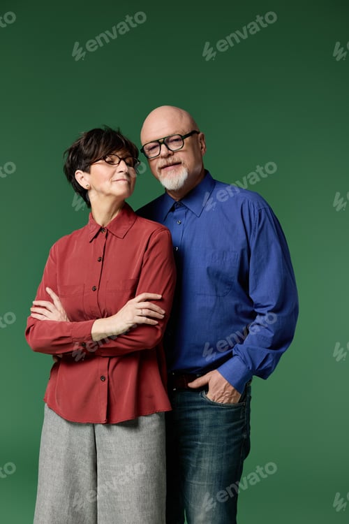 Preview: Senior couple shares a warm embrace showcasing timeless love and connection in bright colors