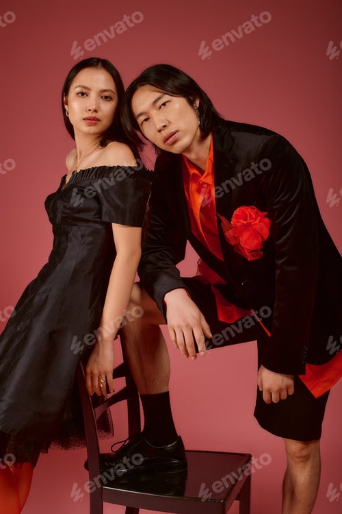 Preview: Young couple radiates love and style in contemporary romantic setting