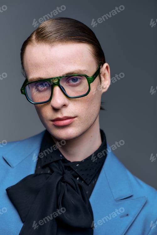 Preview: Stylish portrait of a young man in a chic studio setting showcasing modern fashion