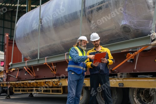 Preview: Engineers Inspect Cargo Shipment at Container Yard, Logistics Concept.