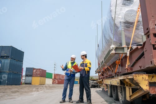 Preview: Engineers Inspect Cargo Shipment at Container Yard, Logistics Concept.
