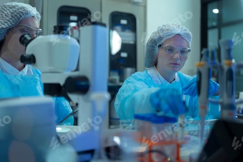 Preview: Lab work, scientists holds a test tube takes the test from a test tube in analysis for vaccine devel