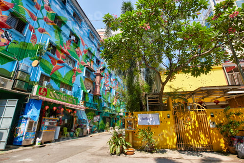 Preview: Kuala Lumplur, Malaysia. A street decorated with colorful street art. Vibrant painting on the walls