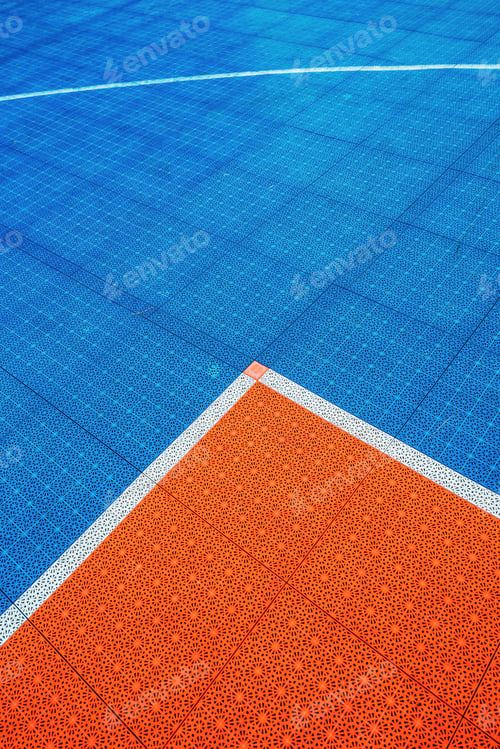 Preview: Outdoor basketball sport court line marking with non-slip plastic surface as abstract background