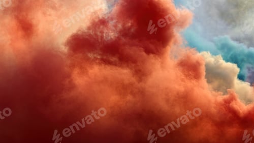 Preview: Abstract texture of colored smoke, torch emitting red, white and blue trails for celebration effect.
