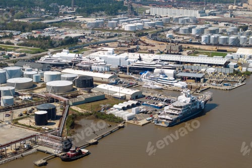 Preview: Construction of luxury yachts in shipyard in Savannah, Georgia.