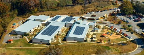 Preview: View from above of american school campus with roof