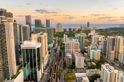 Preview: Public train system in urban landscape of downtown Miami