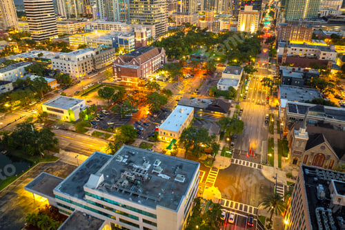 Preview: Elevated view of downtown St. Petersburg, Florida at night.